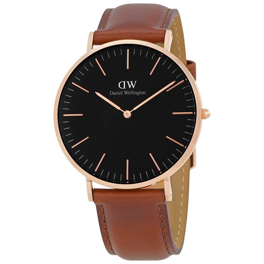 Daniel Wellington St Mawes 40mm watch with rose gold case and black dial