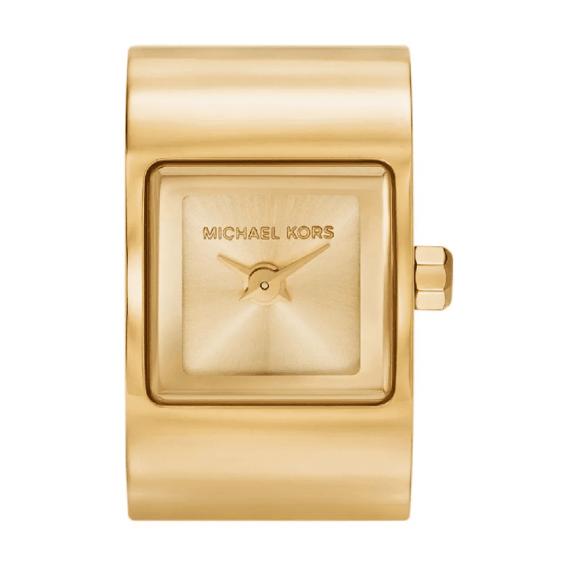 Michael Kors Darrington gold-tone rectangular dial ring watch with sculptured bangle band