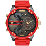 Diesel Big Daddy DZ7430 316L stainless steel and red silicone strap 4 Time zones 30m water resistant