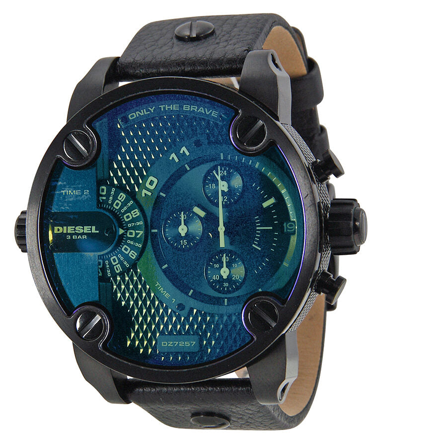 Diesel Bad Ass Chronograph Blue Dial Black Leather Men's Watch #DZ7257 - The Watches Men & CO