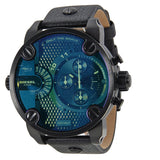 Diesel Bad Ass Chronograph Blue Dial Black Leather Men's Watch #DZ7257 - The Watches Men & CO