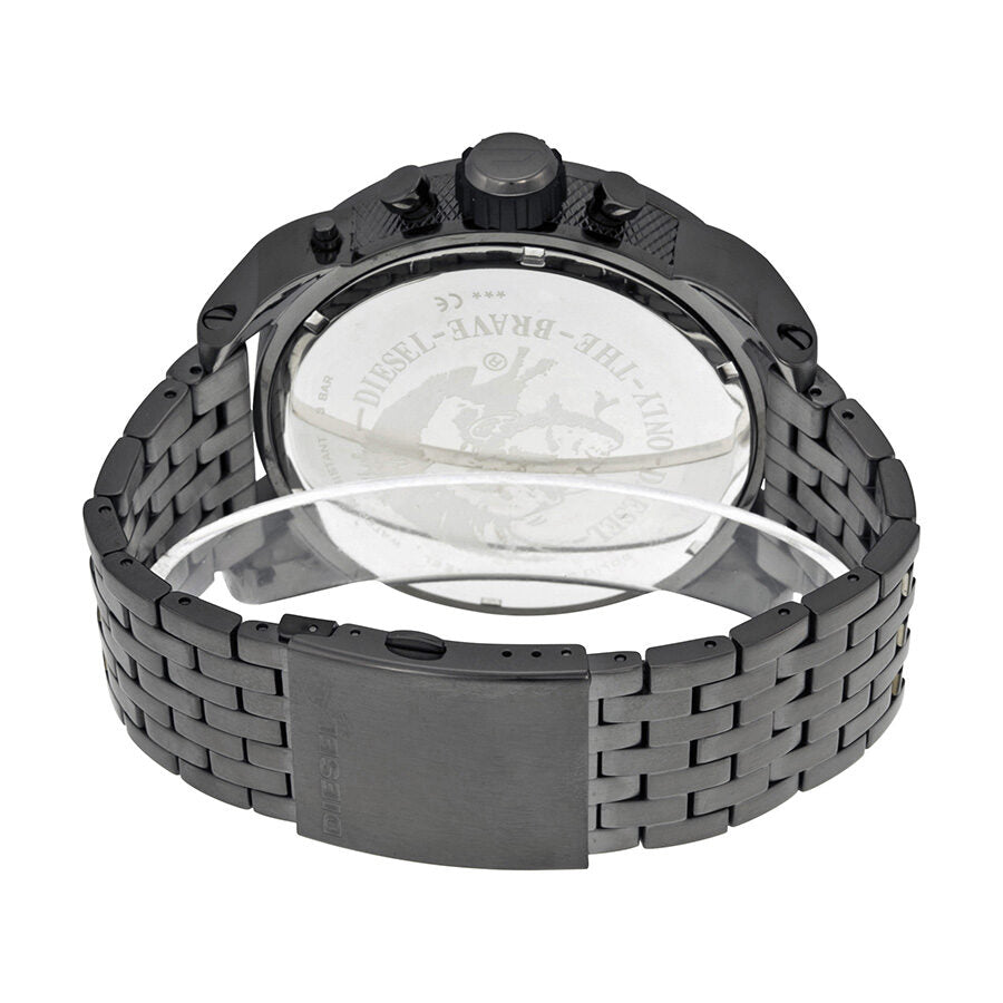 Diesel Badass watch caseback showing gunmetal steel bracelet and engraved case back