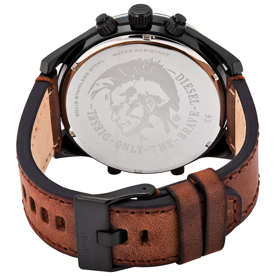Caseback view of Diesel Boltdown watch with engraved logo and water resistance markings