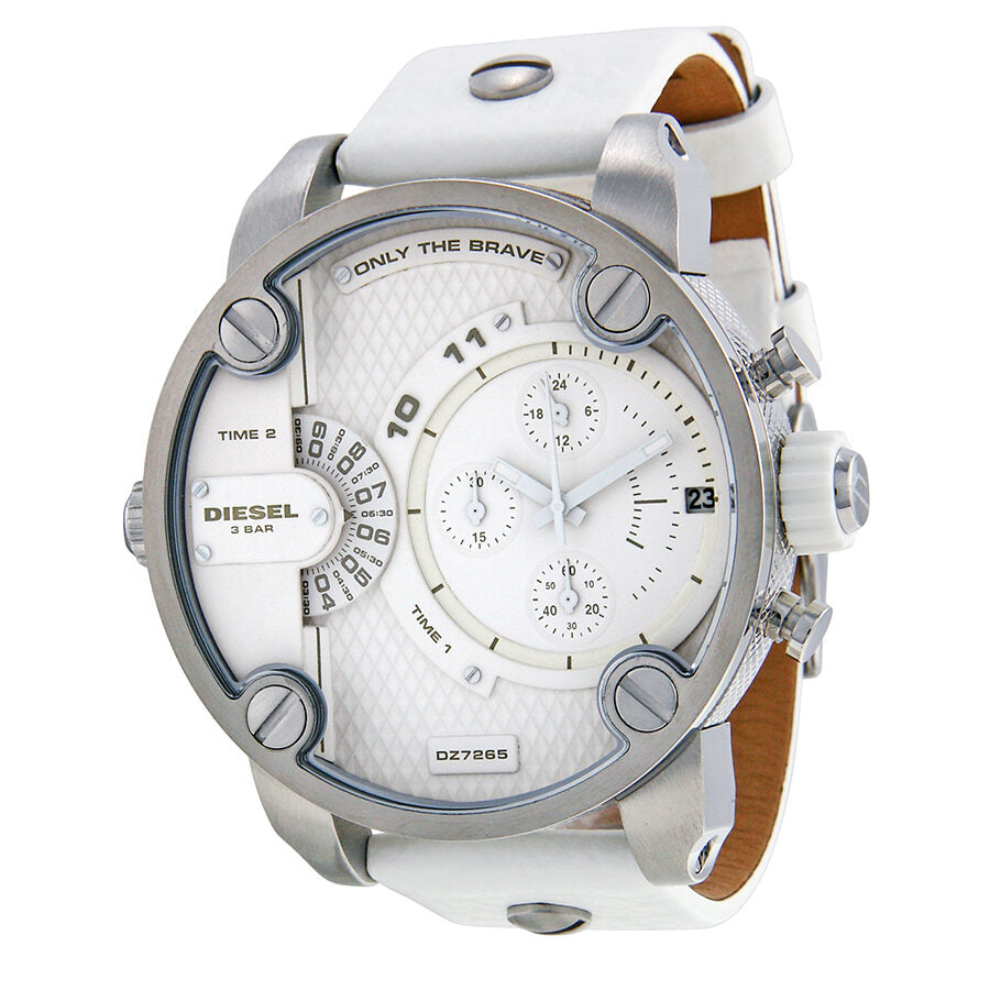 Diesel DZ7265 chronograph men's watch with white dial and white leather strap