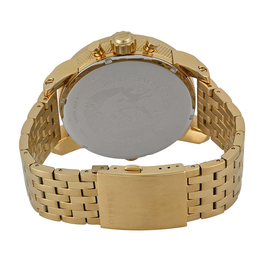 Caseback view of Diesel Little Daddy watch showing gold-tone metal bracelet and lugs