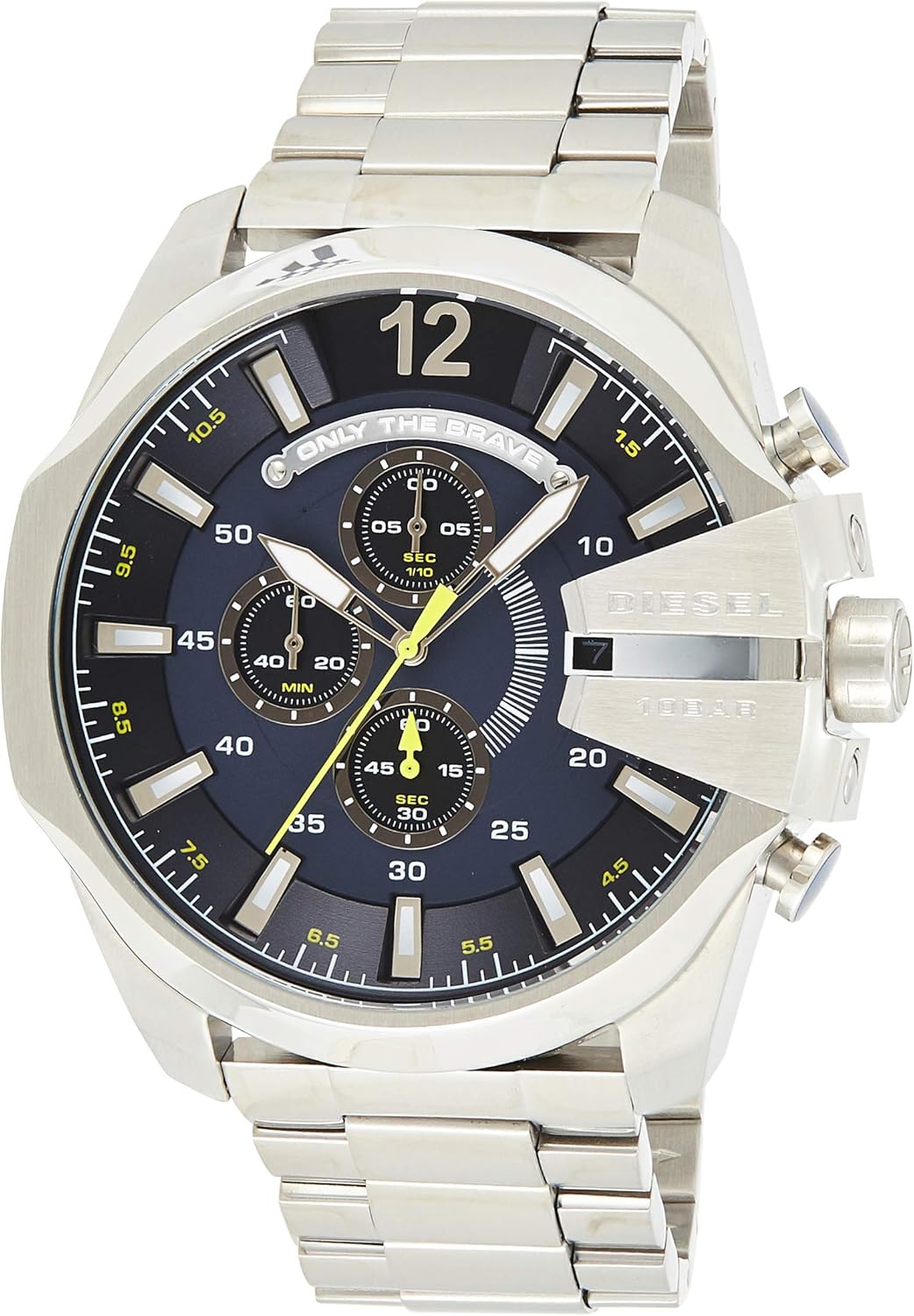 Diesel Mega Chief DZ4465 chronograph watch with blue dial and silver bracelet
