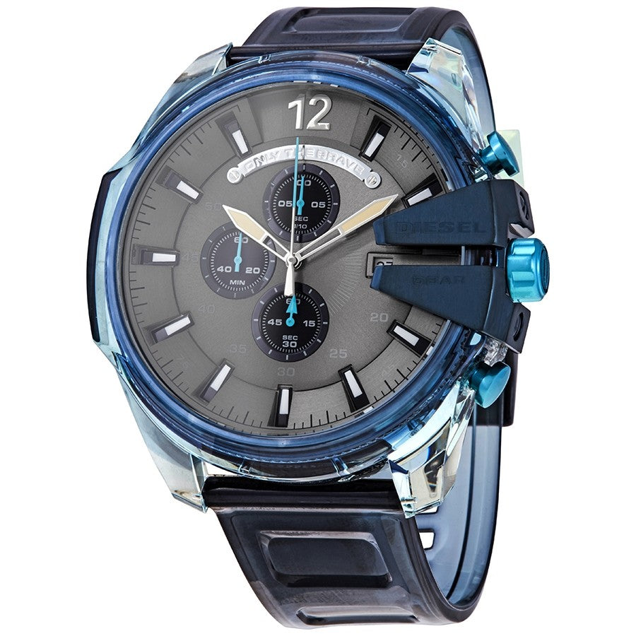 Diesel Mega Chief DZ4487 chronograph watch with blue case and gray dial