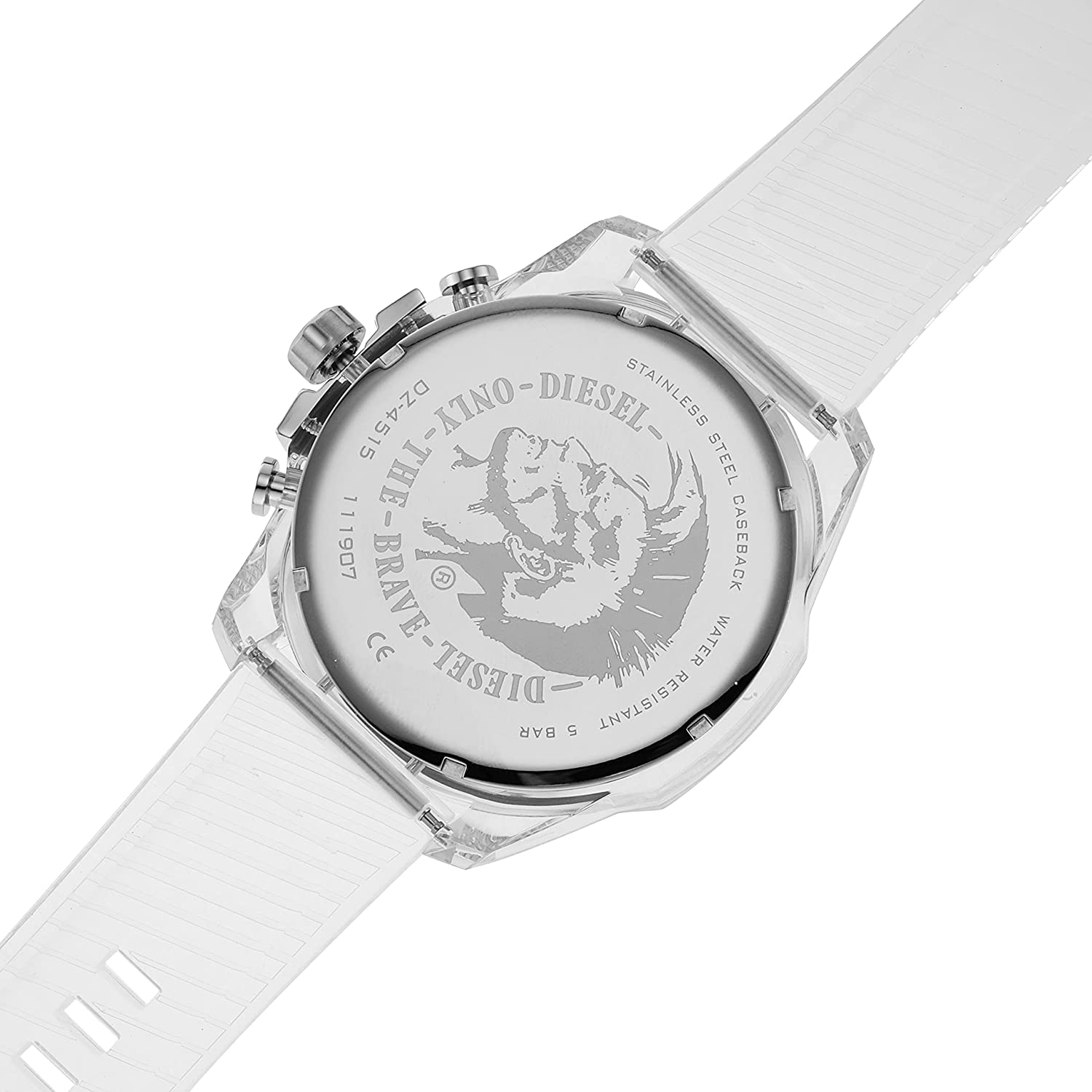 Caseback detail of Diesel Mega Chief DZ4515 showing Diesel logo and engravings