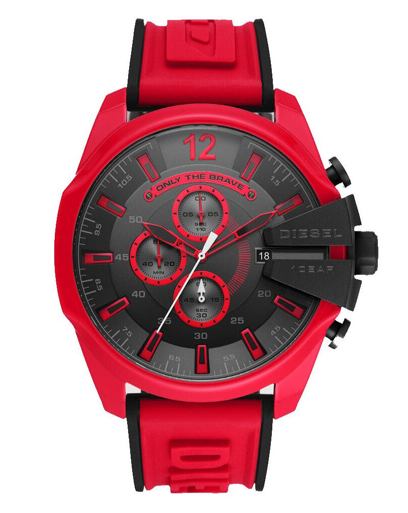Diesel Mega Chief DZ4526 chronograph watch with red silicone strap and black dial