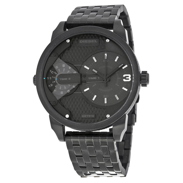 Diesel Mini Daddy Black Dual Time Dial Black Ion-plated Men's Watch DZ7316 - BigDaddy Watches