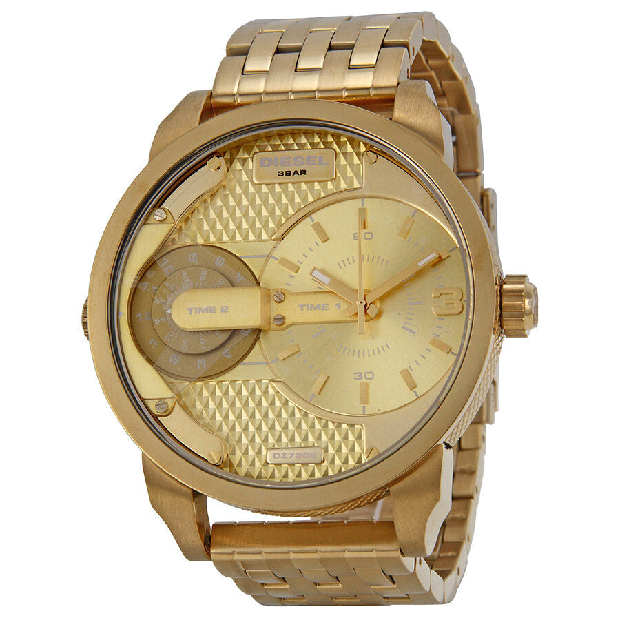 Diesel Mini Daddy DZ7306 gold-tone watch with champagne dial and dual time zone feature