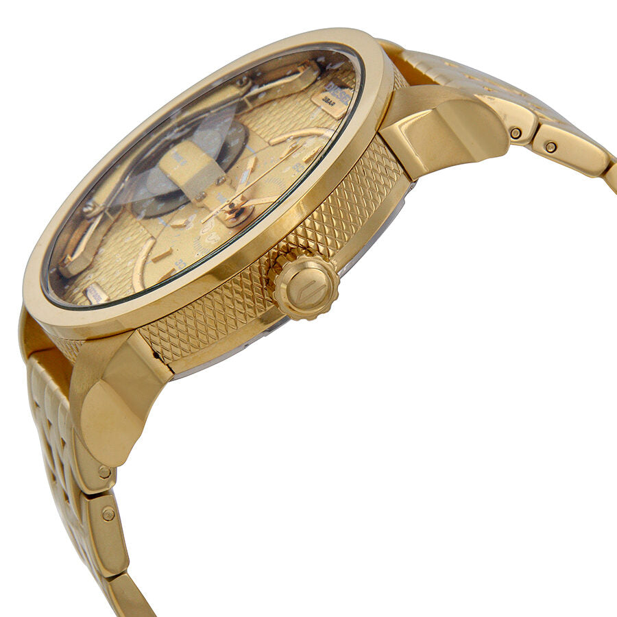 Diesel Mini Daddy DZ7306 side view showing gold-tone bracelet and case profile