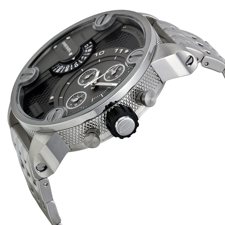 Diesel SBA DZ7259 watch side profile showing steel case, bezel, and chronograph pushers