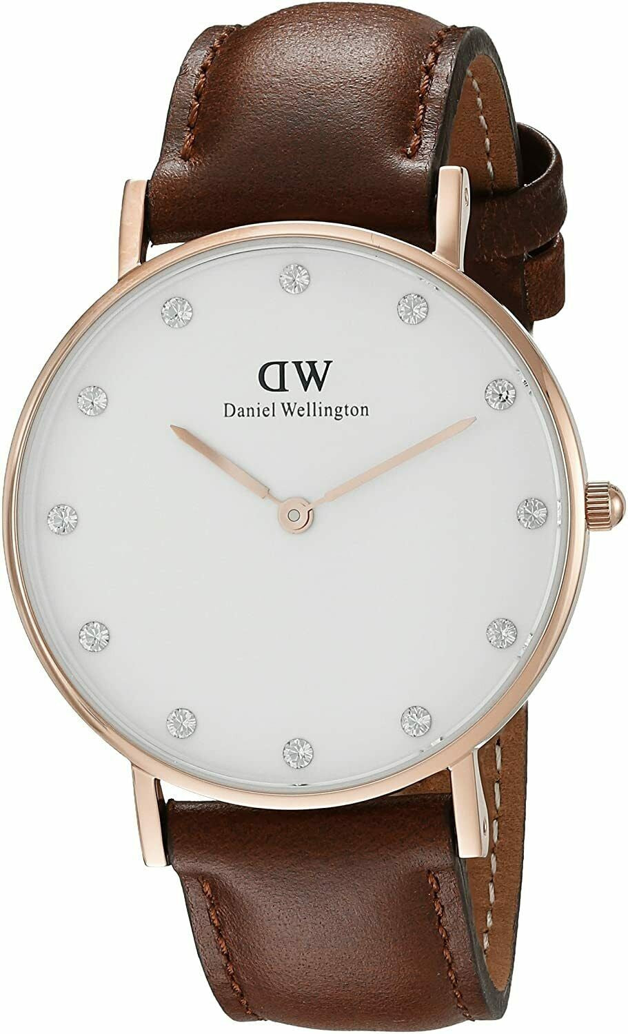 Daniel Wellington Classy St Mawes women's watch with white dial and brown leather strap