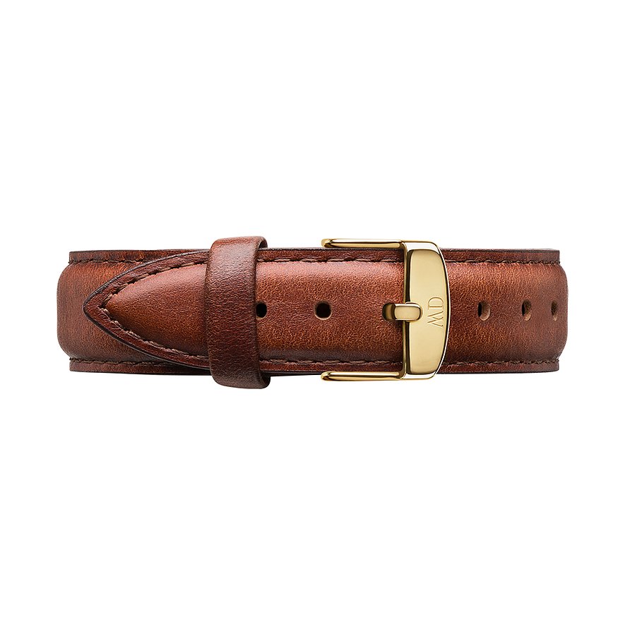 Brown leather strap with gold-tone buckle for Daniel Wellington watch