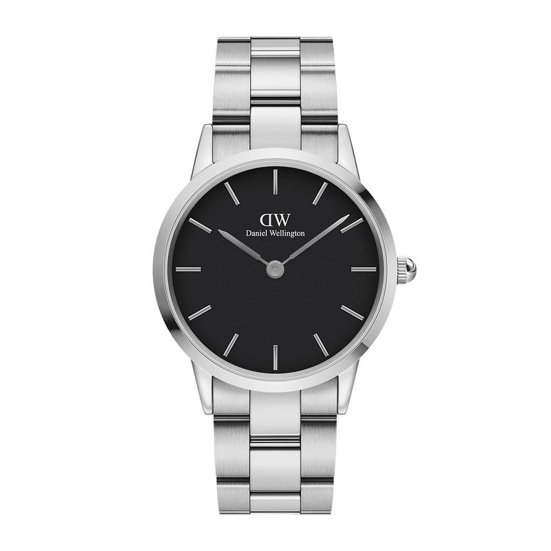 Daniel Wellington Black Iconic Link 28mm Ladies Silver Watch DW00100208