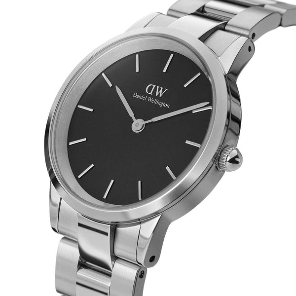 Daniel Wellington Black Iconic Link 28mm Ladies Silver Watch DW00100208