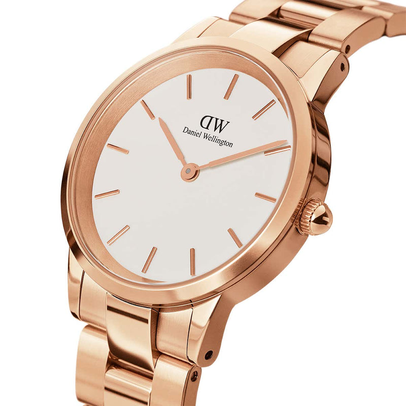 Daniel Wellington White Iconic Link 28mm Ladies Gold Watch DW00100213