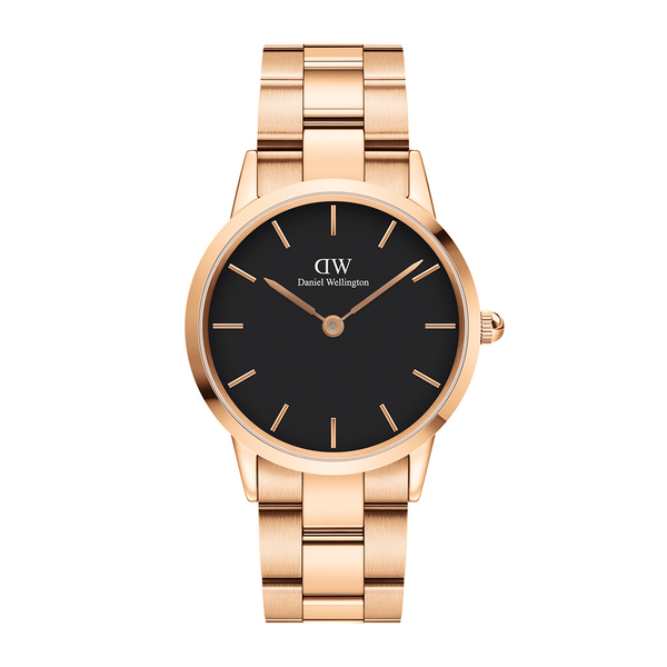 Daniel Wellington Black Iconic Link 28mm Ladies Rose Gold Watch DW00100214