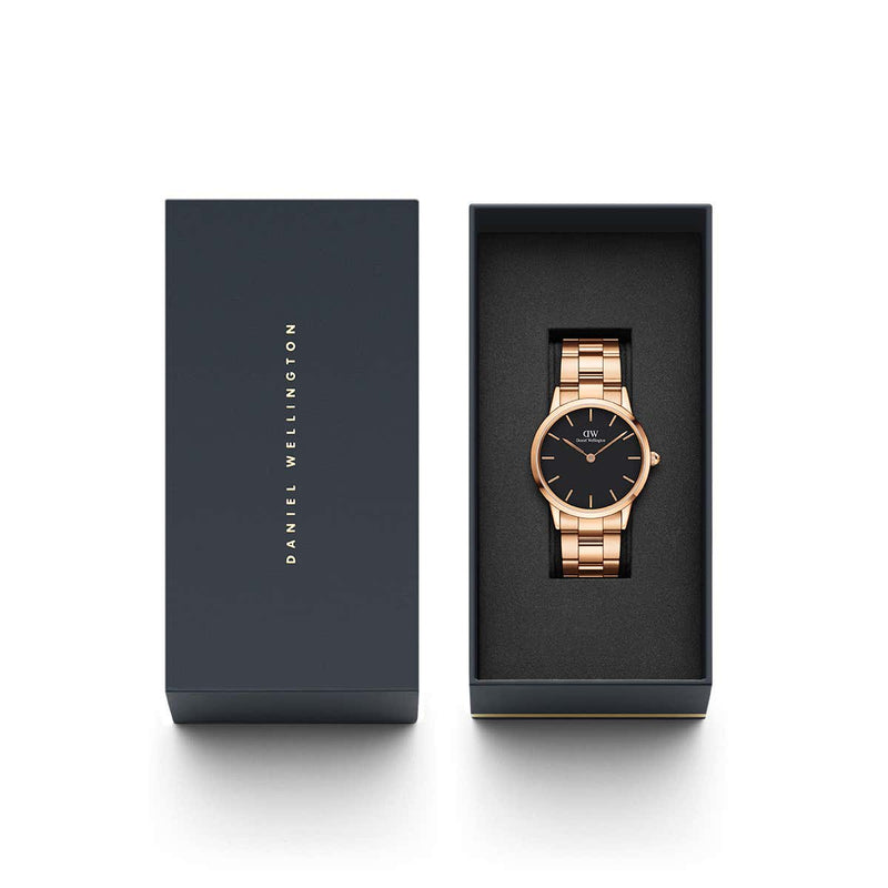 Daniel Wellington Black Iconic Link 28mm Ladies Rose Gold Watch DW00100214