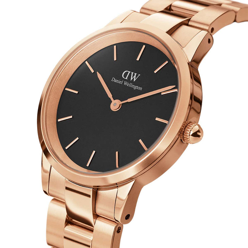 Daniel Wellington Black Iconic Link 28mm Ladies Rose Gold Watch DW00100214