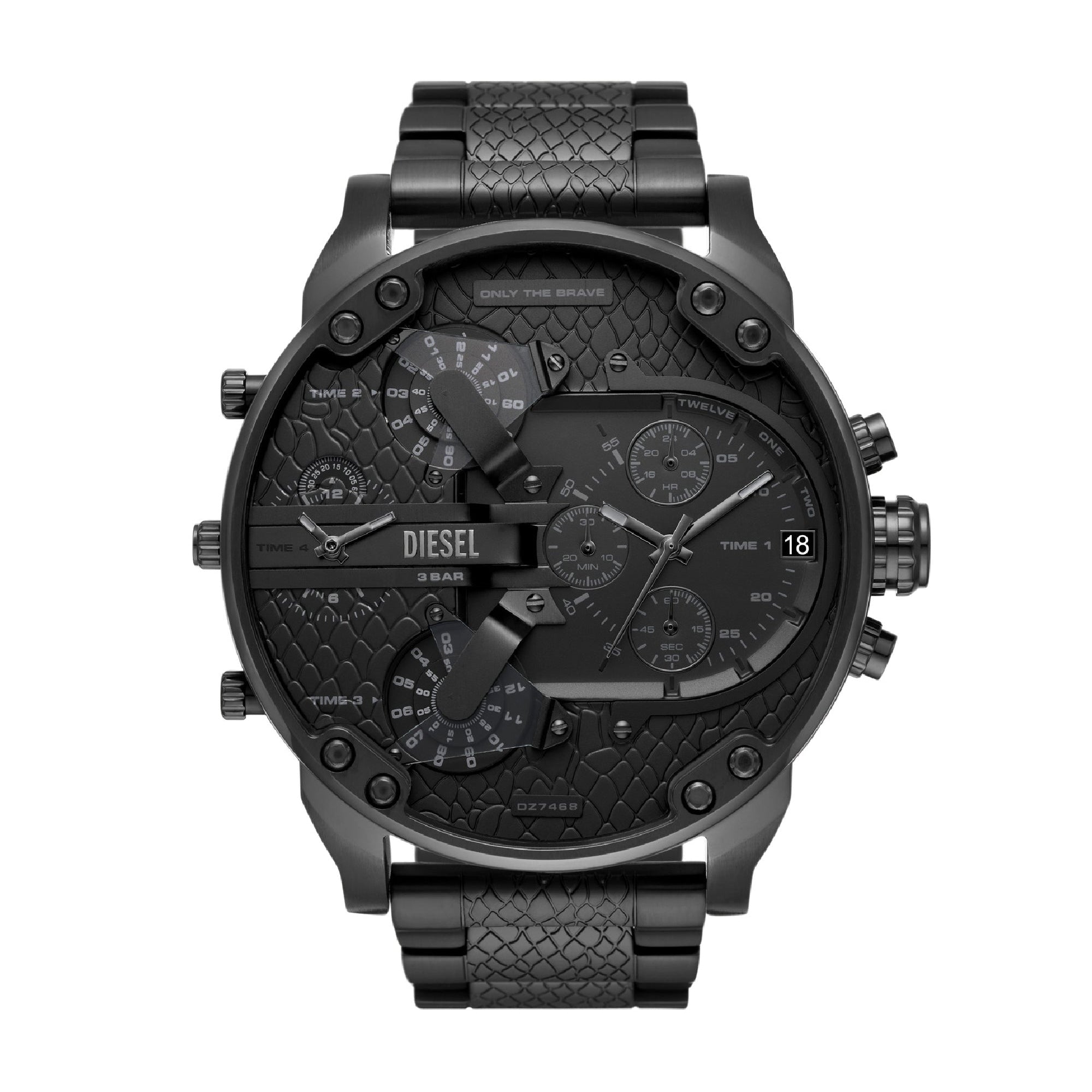 Diesel Mr. Daddy 2.0 DZ7468 black chronograph watch with multi-dial face and quilted black-tone steel bracelet