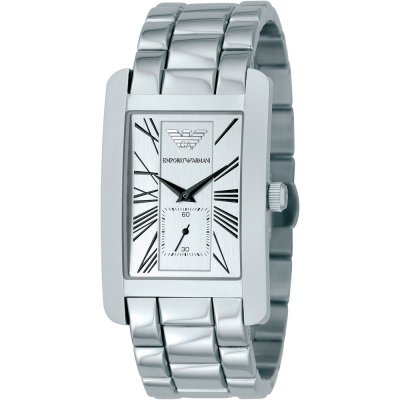 Emporio Armani AR0145 stainless steel watch with white rectangular dial and Roman numerals