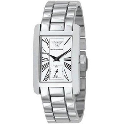 Emporio Armani AR0146 stainless steel watch with rectangular white dial and Roman numerals
