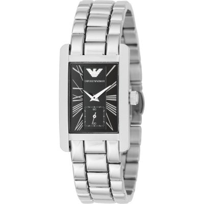 Emporio Armani AR0157 rectangular watch with black dial and stainless steel bracelet