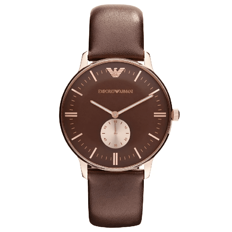 Emporio Armani AR0383 watch with brown dial and brown leather strap