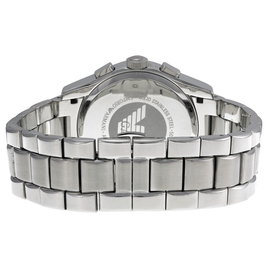 Caseback view of Emporio Armani AR0673 showing stainless steel bracelet and case back