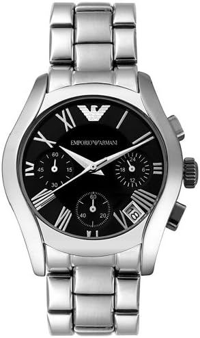 Emporio Armani Velente AR0674 chronograph watch with black dial and silver stainless steel bracelet