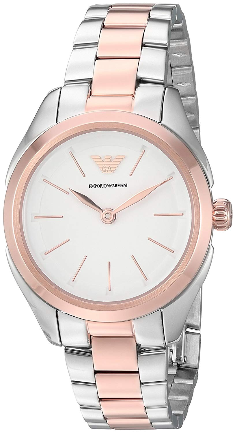 Emporio Armani AR11029 women's watch with white dial and two-tone rose gold and silver stainless steel bracelet