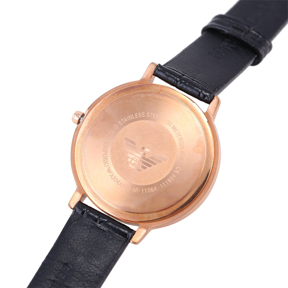 Emporio Armani AR11064 case back with engraved eagle logo and stainless steel details