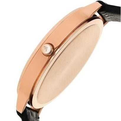 Emporio Armani AR11064 watch side profile detail showing case and leather strap