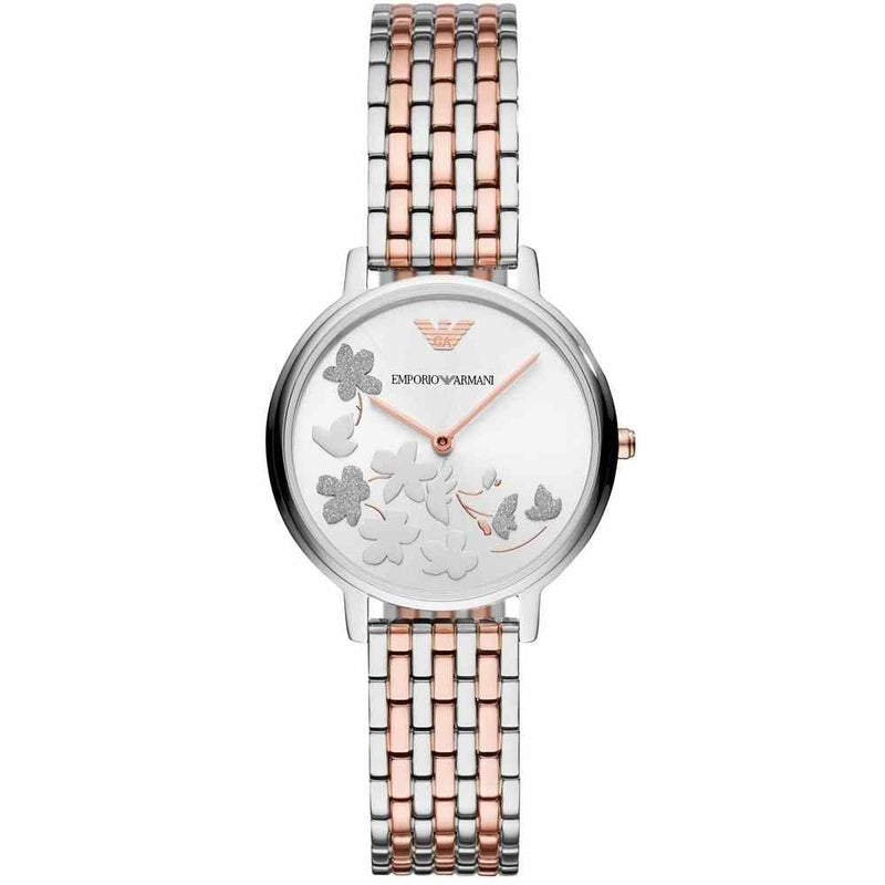 Emporio Armani Silver Sunray Dial Two-Tone Ladies Watch AR11113