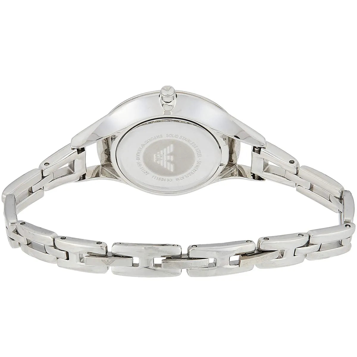 Emporio Armani AR11122 caseback showing eagle logo and stainless steel back