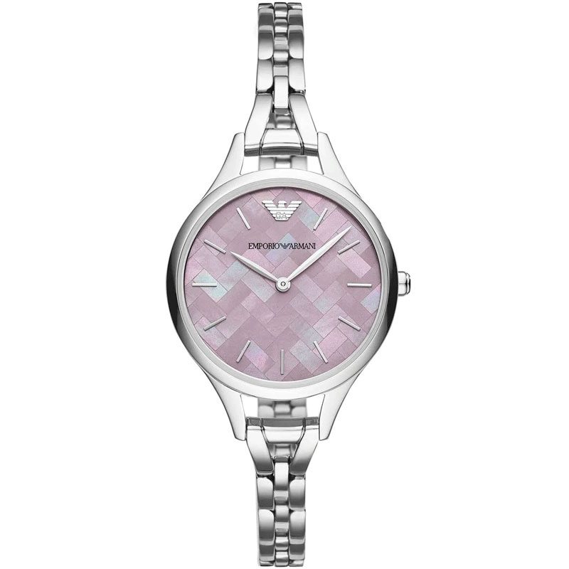 Emporio Armani Aurora watch with pink mother-of-pearl dial and silver steel bracelet