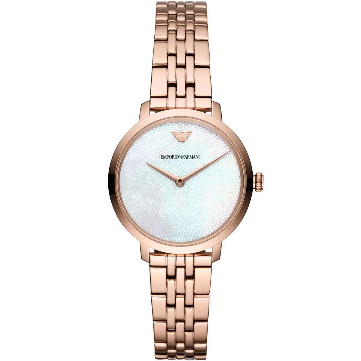 Emporio Armani AR11158 women's watch with white mother of pearl dial and rose gold bracelet