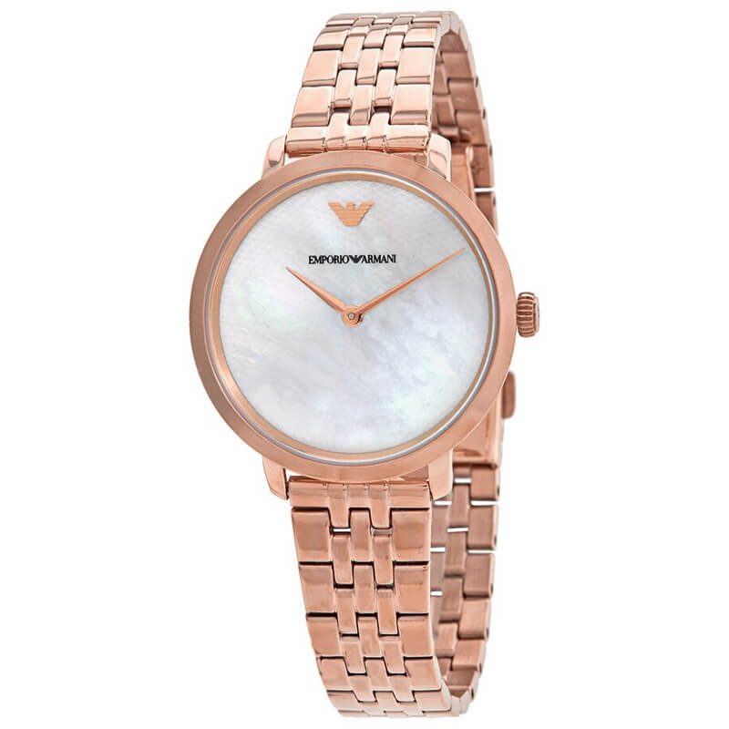 Emporio Armani AR11158 rose gold watch with white mother of pearl dial and rose gold bracelet
