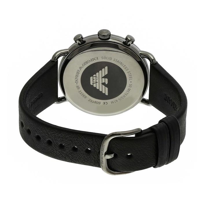 Emporio Armani AR11168 caseback showing Emporio Armani eagle logo and solid stainless steel case