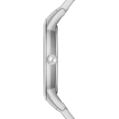 Side profile of Emporio Armani AR11179 showing case and stainless steel bracelet