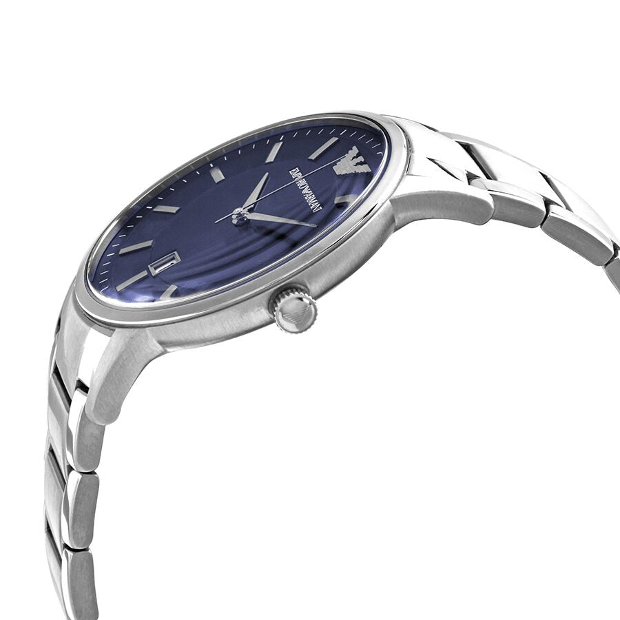 Side angle view of AR11180 watch showing silver stainless steel bracelet and case profile
