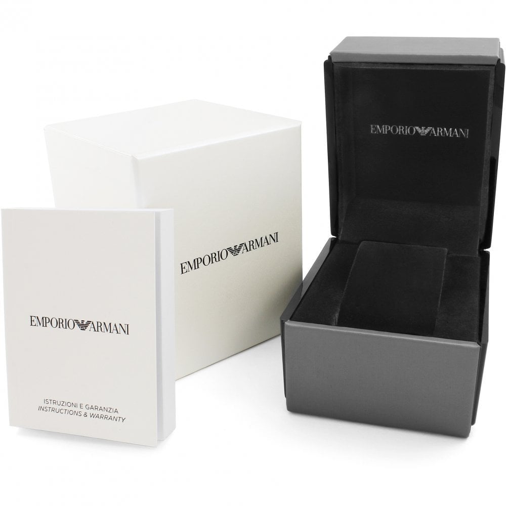 Emporio Armani AR11268 watch packaging with white and black branded boxes