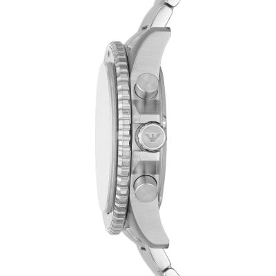 Emporio Armani AR11360 side view showing chronograph pushers and rotating bezel