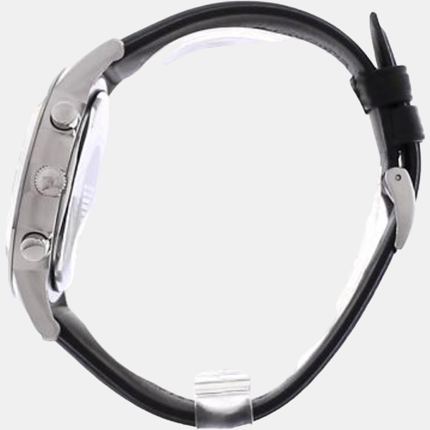 Emporio Armani AR11431 black leather strap with silver buckle and deployment clasp