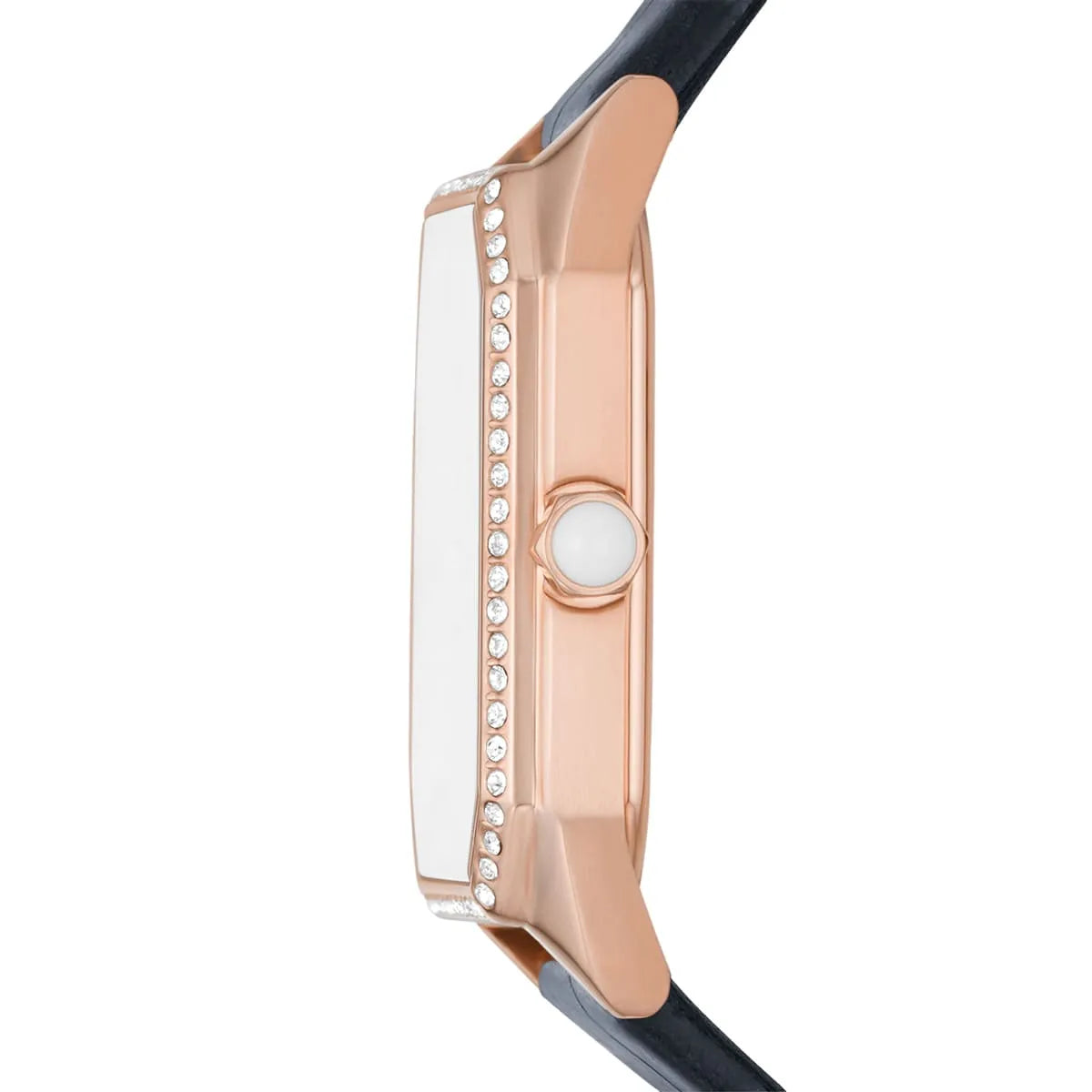 Emporio Armani AR11466 angled view of square watch case with crystal-set bezel