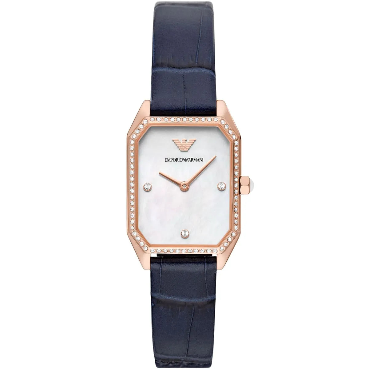 Emporio Armani AR11466 women's watch with white mother-of-pearl dial and crystal-set bezel