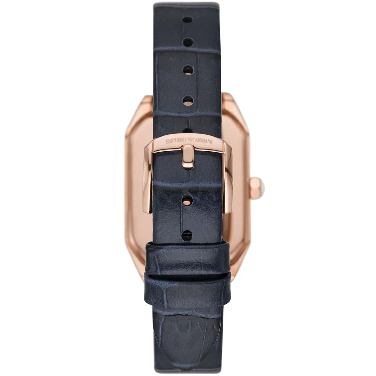 Emporio Armani AR11466 navy leather strap with rose gold buckle clasp
