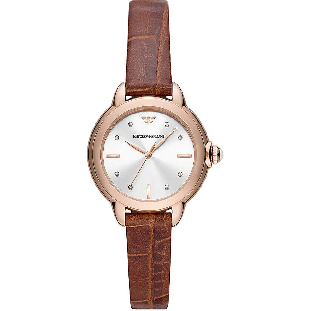 Emporio Armani Mia Three-Hand Brown Geniune Leather Women's Watch - AR11525